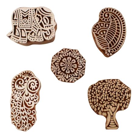 Set of 5 Piece New Mix Wooden Printing Blocks